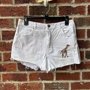tgla Giraffe Beaded White Cutoff Denim Shorts Size 29